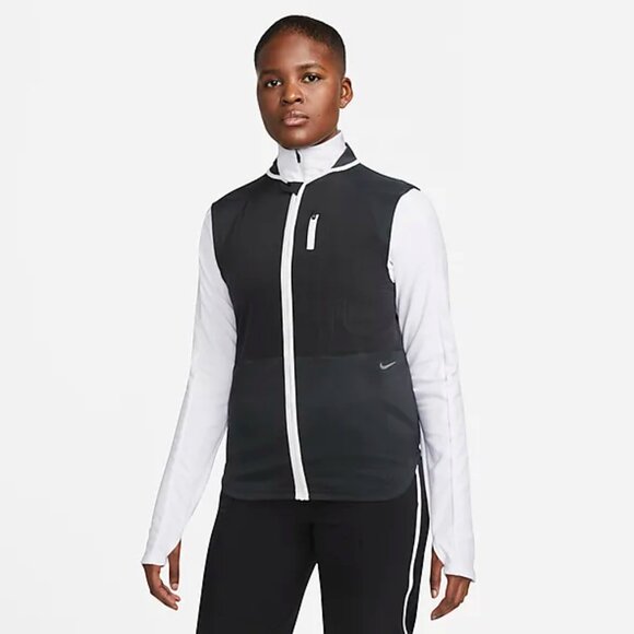 Nike Woman’s Running Singlet - Black White Running Gilet - Picture 1 of 6